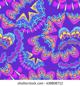 abstract painted waves and shapes in bright colors - seamless background