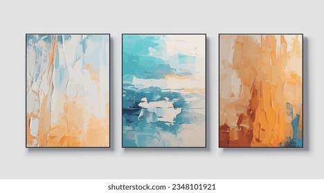 Abstract painting art set. Posters, murals, prints. Watercolor hand painted background. Creative colorful, triptych. Vector illustration.