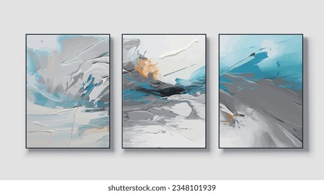 Abstract painting art set. Posters, murals, prints. Watercolor hand painted background. Creative colorful, triptych. Vector illustration.