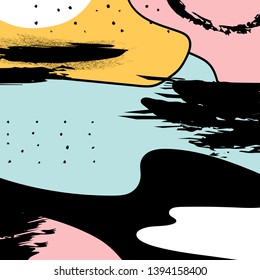 Abstract painting art for text with ink element in memphis style. Hand drawn colorful paint brushes tropical background