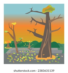 Abstract painting with autumn landscape.Vector.