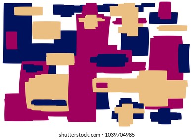 Abstract painting background with crimson, blue and beige colors on a white background, vector illustration
