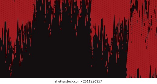 Abstract painting background with a grunge texture featuring red and black