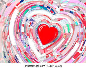 abstract painting background of red heart in pink rays to valentines day design, vector illustration