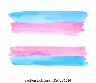 Abstract painting background. Watercolor rainbow. Hand drawn artwork, paper texture. Vector. Pink, blue, white colors.