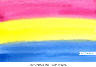 Abstract painting background. Watercolor rainbow. Hand drawn artwork, paper texture. Vector. Colorful. Pink, yellow, blue, white colors.
