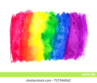 Abstract painting background. Watercolor rainbow. Hand drawn, paper texture. Vector. Colorful. Red, orange, yellow, green, blue, indigo, violet, purple, white colors. Web, website, mobile template