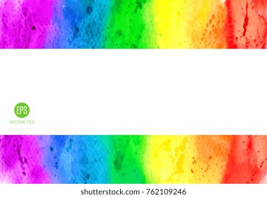 Abstract painting background. Watercolor rainbow. Border frame. Hand drawn, paper texture. Vector. Colorful. Red, orange, yellow, green, blue, indigo, violet, purple, white colors. Web, template