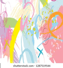 abstract painting brush strokes pattern textures background. creative colorful pastels nice brush strokes and hand drawn for your design. kids sketch drawing. vector illustration