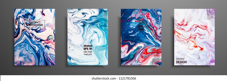 Abstract painting, can be used as a trendy background for wallpapers, posters, cards, invitations, websites. Modern artwork. Marble effect painting. Mixed blue, purple and red paints