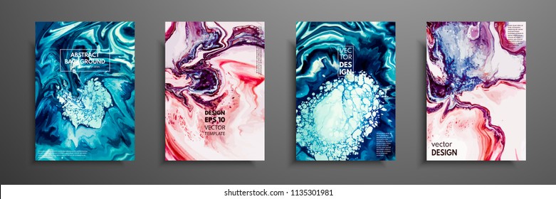 Abstract painting, can be used as a trendy background for wallpapers, posters, cards, invitations, websites. Modern artwork. Marble effect painting. Mixed blue, purple and red paints