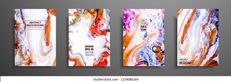 Abstract painting, can be used as a trendy background for wallpapers, posters, cards, invitations, websites. Modern artwork. Marble effect painting. Mixed blue, purple and orange paints.