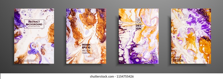Abstract painting, can be used as a trendy background for wallpapers, posters, cards, invitations, websites. Modern artwork. Marble effect painting. Mixed blue, purple and orange paints.