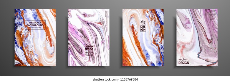 Abstract painting, can be used as a trendy background for wallpapers, posters, cards, invitations, websites. Modern artwork. Marble effect painting. Mixed blue, purple and orange paints.