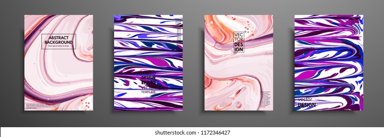 Abstract painting, can be used as a trendy background for wallpapers, posters, cards, invitations, websites. Modern artwork. Marble effect painting. Mixed blue, purple and red paints.
