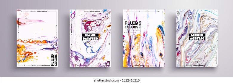 Abstract painting, can be used as a trendy background for wallpaper, poster, invitation, cover and presentation. Fluid art. Liquid marble texture with mixed of acrylic yellow, orange, blue paints.