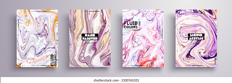 Abstract painting, can be used as a trendy background for wallpaper, poster, invitation, cover and presentation. Fluid art. Liquid marble texture with mixed of acrylic blue, pink, purple paints.
