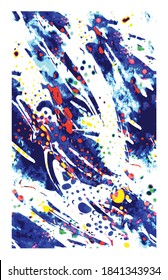 Abstract painting, can be used as a trendy background for wallpapers, posters, cards, invitations, websites. Modern artwork. Marble effect painting. Mixed blue, yellow and red paints