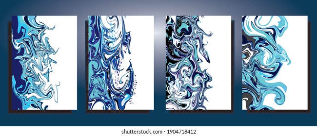 Abstract painting, can be used as a trendy background for wallpapers, posters, cards, invitations, websites. Modern artwork. Marble effect painting. Mixed blue, black, and white