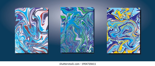 Abstract painting, can be used as a trendy background for wallpapers,  invitations, cards, posters, websites. Modern artwork. Marble effect painting. Mixed blue, white, yellow, purple, and green.