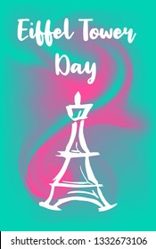 Abstract Painting "Eiffel Tower Day" Text or Typography with Icon. Vector Illustration for Graphic Design, Poster, Background, Wallpaper, Greetings for Holiday, and more.