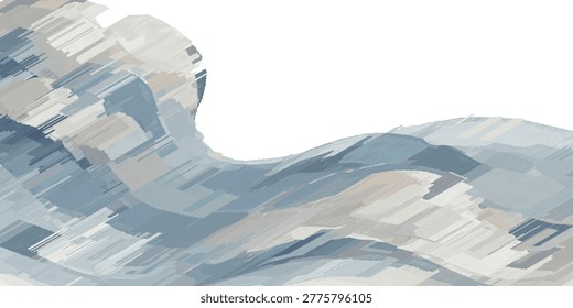 An abstract painting featuring broad, expressive brushstrokes in shades of blue, gray, and white, creating a dynamic and textured surface. The composition suggests movement and fluidity, with a modern artistic feel.