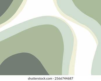 An abstract painting with flowing green and white shapes.