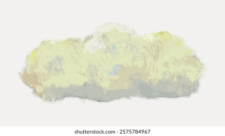 Abstract painting of a fluffy cloud in soft pastel colors. The cloud painting features gentle brushstrokes, creating a dreamy, abstract cloud effect. Vintage illustration isolated on white, vector.