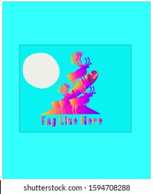 Abstract A Painting Illustration Deer herd on a full moon 