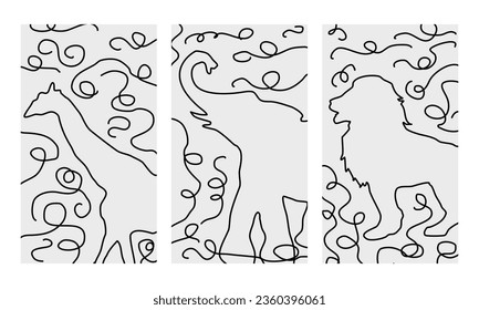 Abstract painting lines. painting animals safari. Interior decorations animals of Africa