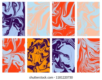Abstract painting marble art. Marble Ebru effect painting. Mixed colors,  blue, purple and red. Trendy background for wallpapers, magazine, posters, cards, invitations, websites. Vector. 