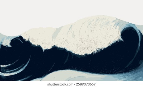 Abstract painting of ocean waves. Blue and white waves create a dynamic, textured scene. The waves convey movement and energy, capturing the ocean's essence. Vintage art painting vector.