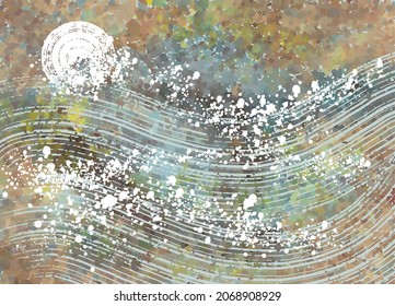 Abstract Painting, Oil Painting, Splashes. Pointillism. The Sea Is The Sun, Beige Is The Main Color.