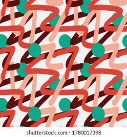 Resumen pintando garabatos y patrones de puntos turquesa. Diseño de patrones sin fisuras vectoriales para textil, moda, papel y envoltura.