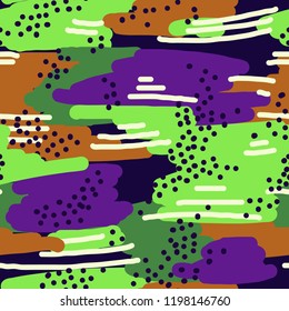 Abstract painting seamless pattern. Free hand colorful background memphis style. Hand drawn strokes background.