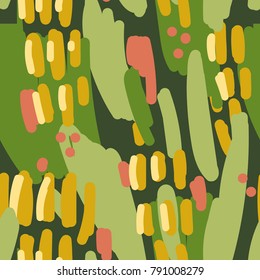 Abstract painting seamless pattern. Free hand colorful background memphis style. Hand drawn tropical background.