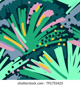 Abstract Painting Seamless Pattern. Free Hand Colorful Background Memphis Style. Hand Drawn Tropical Background.