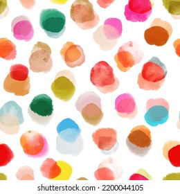 Abstract painting stain seamless pattern, creative minimalist shapes collage. Watercolor ink taxture circles 