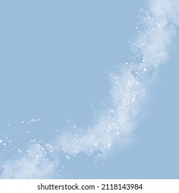 Abstract Painting Style Vector Layout. White Paint Stains and Scribbles on a Light Blue Background. Pastel Color Irregular Bush Smudges Print. Abstract Cloudy Sky.