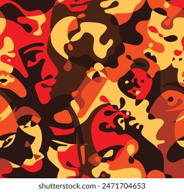 Abstract painting in surrealism style. Graphic design poster with abstract form mask face characters. Modern colourful art. Cartoon seamless background Vector 