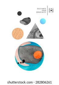 Abstract painting template with different shapes. Handmade texture