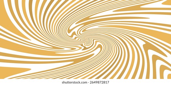 An abstract painting using smooth, curved lines in gold and white, creating circular and swirling lines that draw the eye.