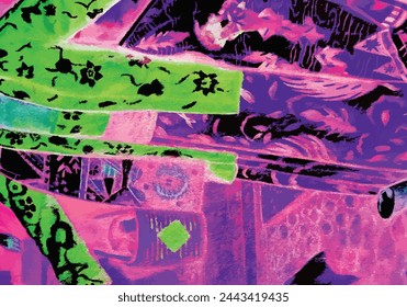 Abstract painting vector with purple and green color  in dark background.