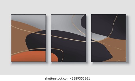 Abstract painting wall art set. Posters, covers, prints. Watercolor hand painted background. Creative colorful, black, white, artistic triptych. Vector illustration.