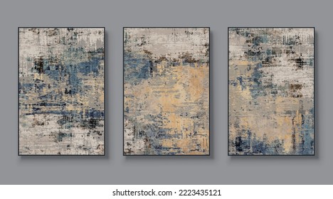 Abstract painting wall art suit, art triptych, vector drawing.Retro background pattern