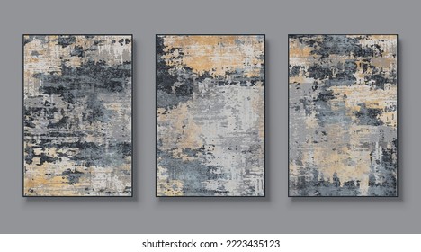 Abstract painting wall art suit, art triptych, vector drawing.Retro background pattern