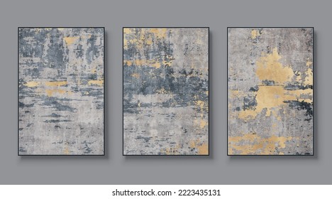 Abstract painting wall art suit, art triptych, vector drawing.Retro background pattern