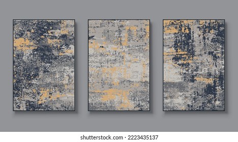 Abstract painting wall art suit, art triptych, vector drawing.Retro background pattern