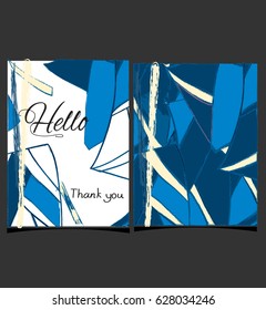 Abstract paintings with geometric patterns and text Hello