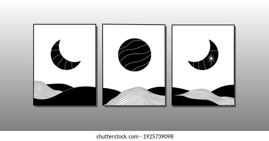 Cuadros abstractos. Triptych. La decoración de las paredes interiores. Ilustración vectorial.